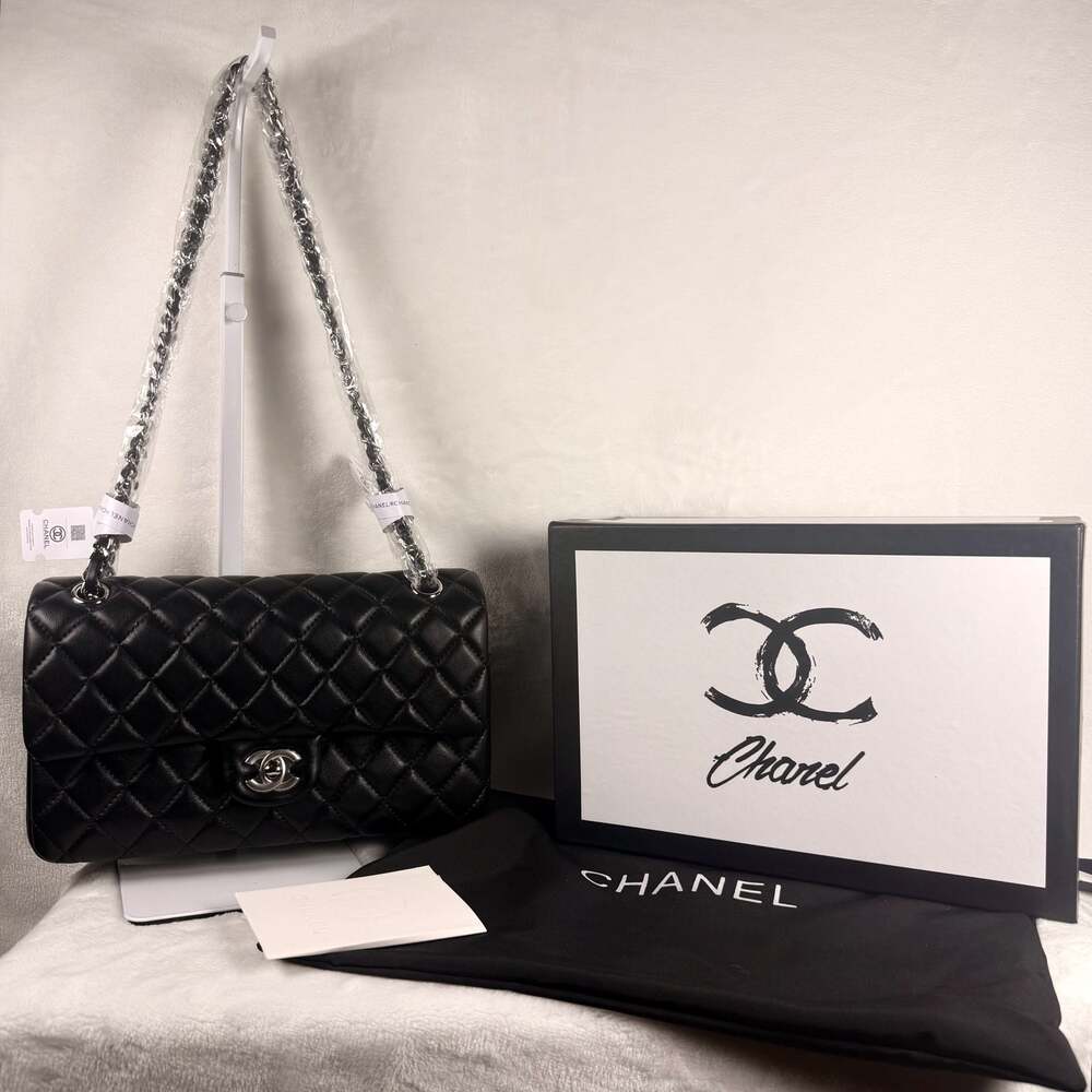 Chanel Medium Double Flap Bag Black with Silver Hardware